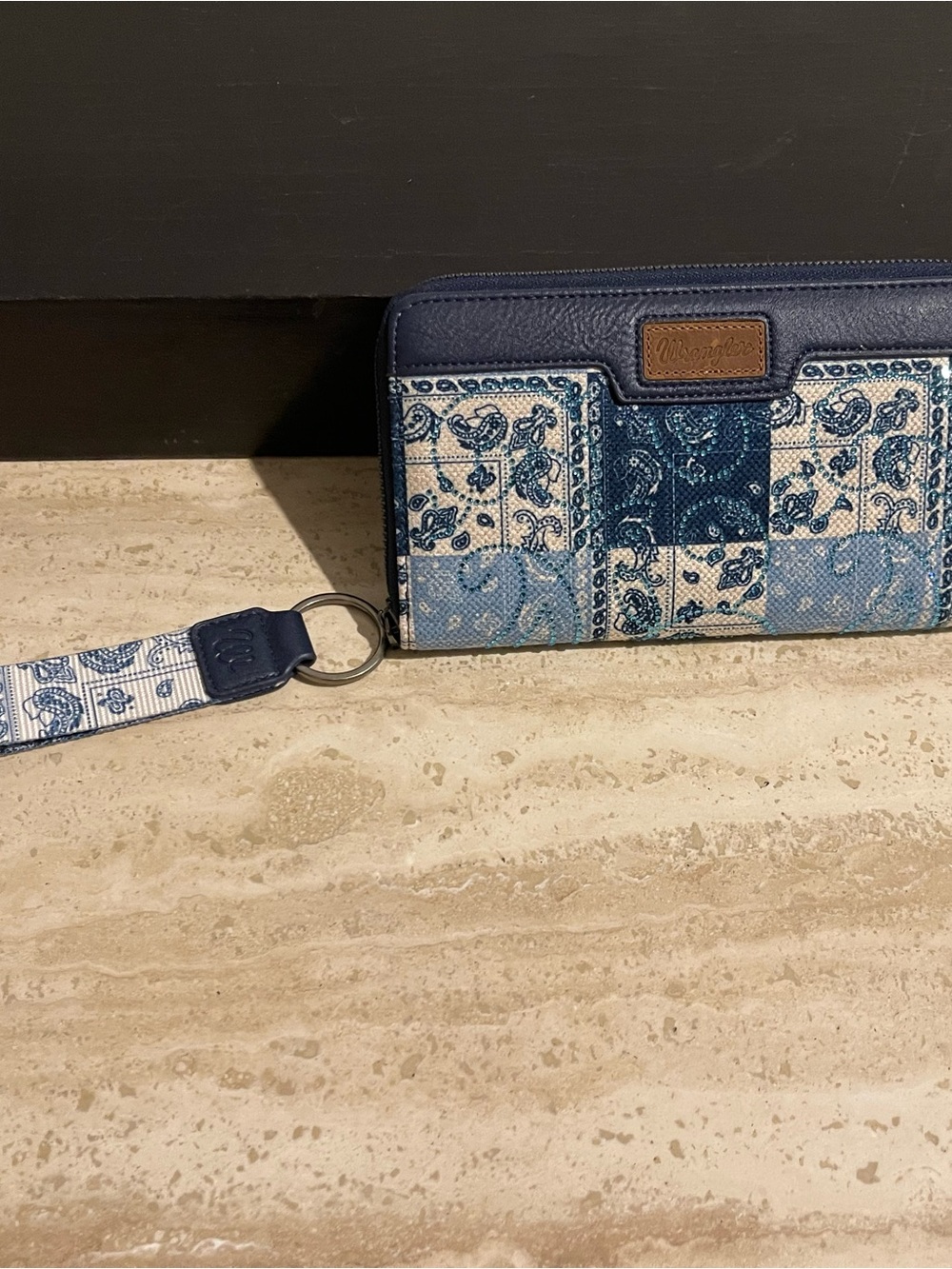 Wrangler Blue Patchwork Paisley Wristlet Wallet